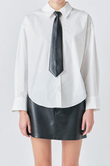 Faux Leather Necktie Shirt