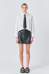 Faux Leather Necktie Shirt