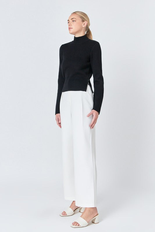 Ivory Wide Leg High Waisted Trouser