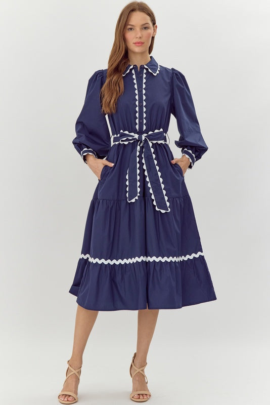 Button-Up Collared Neck Midi Dress (Up to XL)