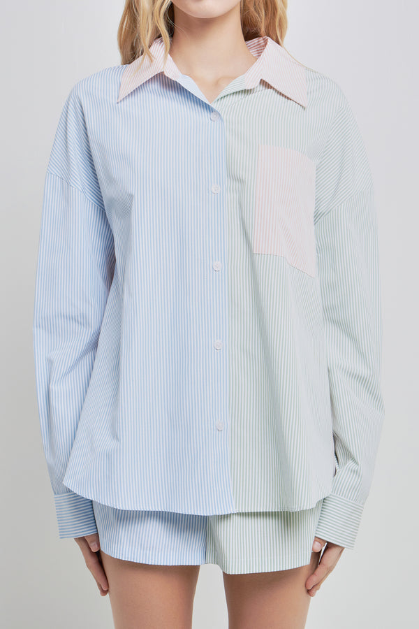 Striped Color Blocked Oversized Shirt