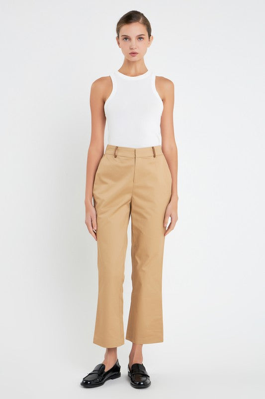 Twill Cropped Flare Hem Pants