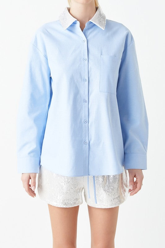 Oxford Shirt With Sequin Collar