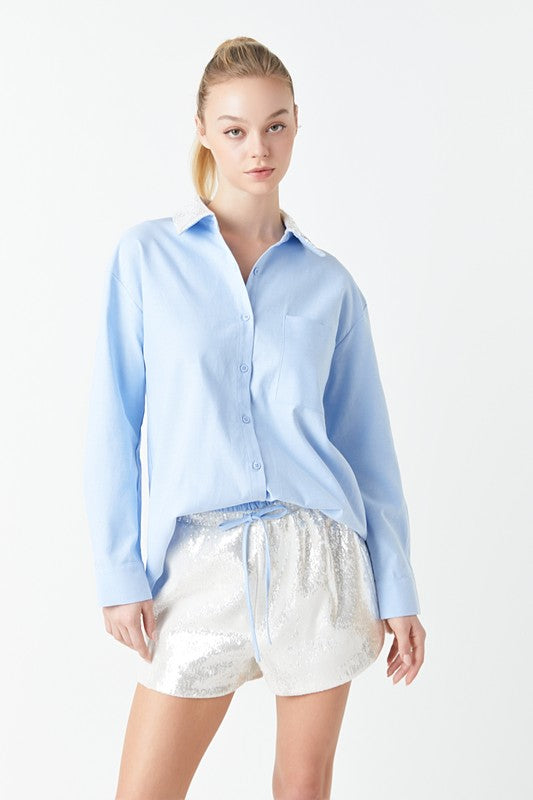 Oxford Shirt With Sequin Collar