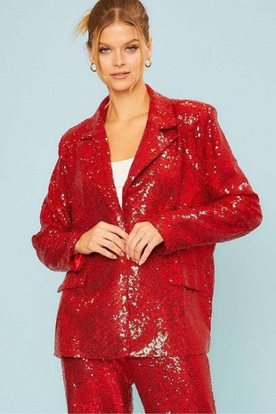 Red Sequin Oversize Blazer Jacket