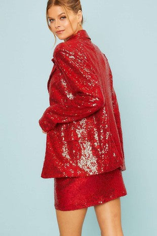 Red Sequin Oversize Blazer Jacket