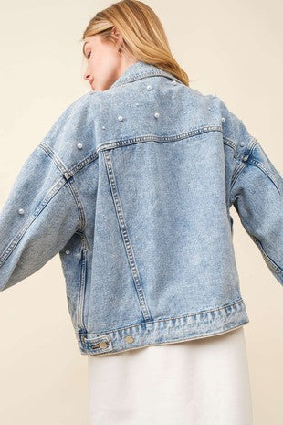 Fully Pearls Trim Denim Jacket