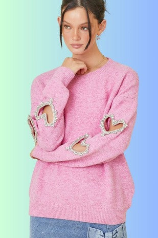 Heart Cut Out Sleeve Knit Sweater