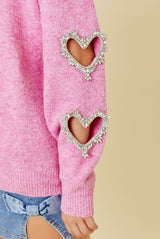 Heart Cut Out Sleeve Knit Sweater