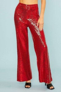 Red Sequin Wide Fit Pants