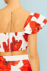 One Shoulder Floral Print Crop Top