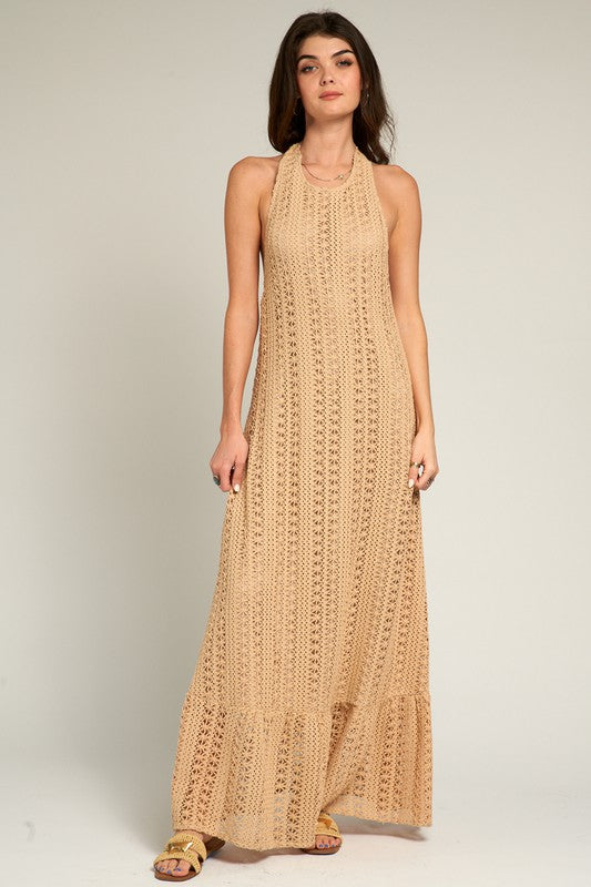 Crochet Halter Neck Maxi Dress