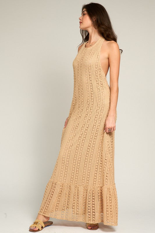 Crochet Halter Neck Maxi Dress