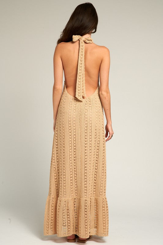 Crochet Halter Neck Maxi Dress