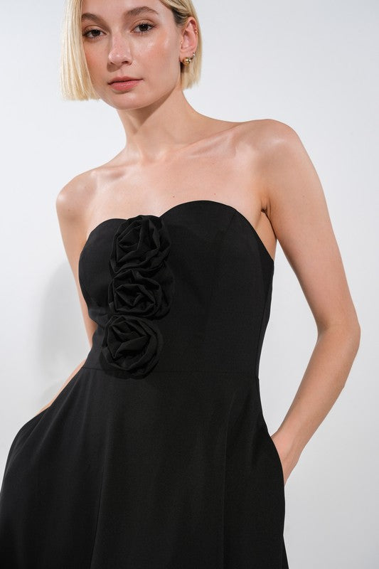 Strapless Rosette Detail Dress