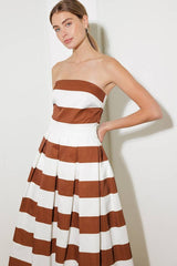 Solid Woven Striped Midi Dress