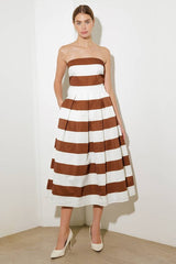 Solid Woven Striped Midi Dress