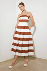 Solid Woven Striped Midi Dress