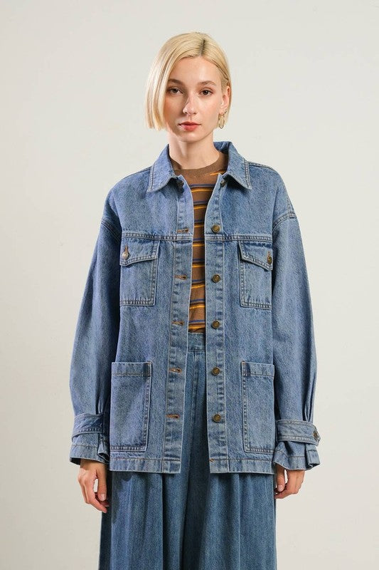 Washed Denim Midi Jacket