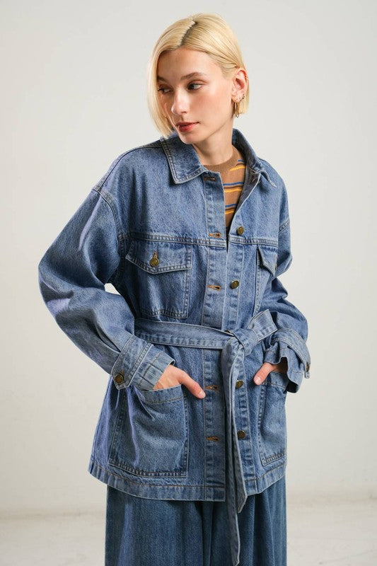 Washed Denim Midi Jacket