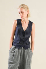 Navy Woven Striped Vest