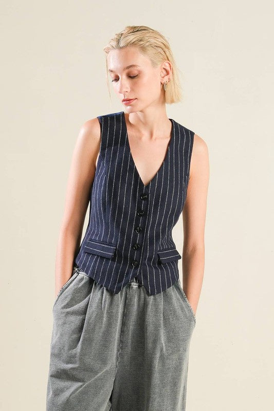 Navy Woven Striped Vest