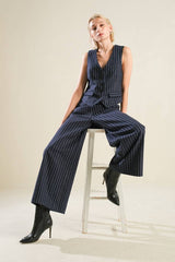 Navy Woven Striped Vest