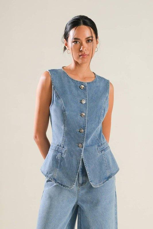 Washed Blue Denim Vest