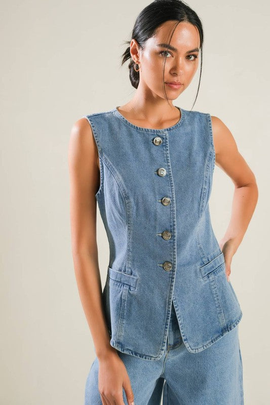 Washed Blue Denim Vest