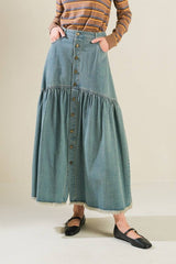 Washed Denim Chic Midi Skirt