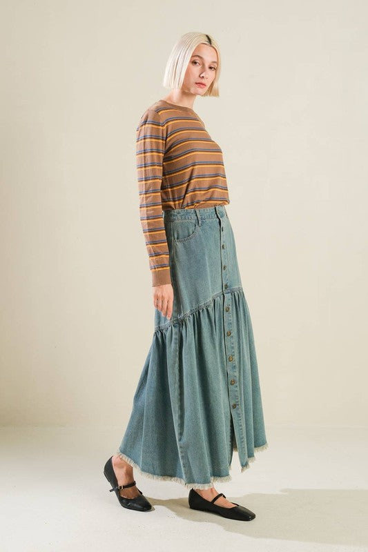 Washed Denim Chic Midi Skirt