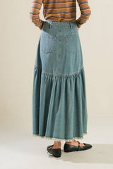 Washed Denim Chic Midi Skirt