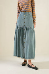 Washed Denim Chic Midi Skirt