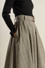 Belted Plaid Woven Skirt