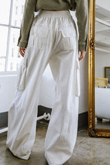 White Woven Cargo Pant