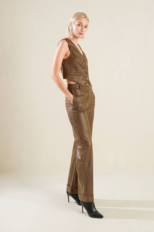 Brown Faux Leather Pants