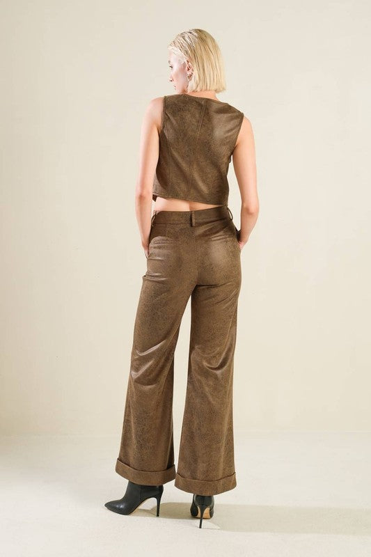 Brown Faux Leather Pants