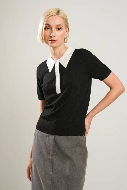 Sweater Knit Polo Top (2 Color Ways)