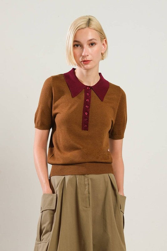 Sweater Knit Polo Top (2 Color Ways)