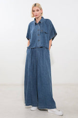 Collared Washed Denim Top