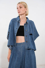 Collared Washed Denim Top