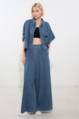 Collared Washed Denim Top