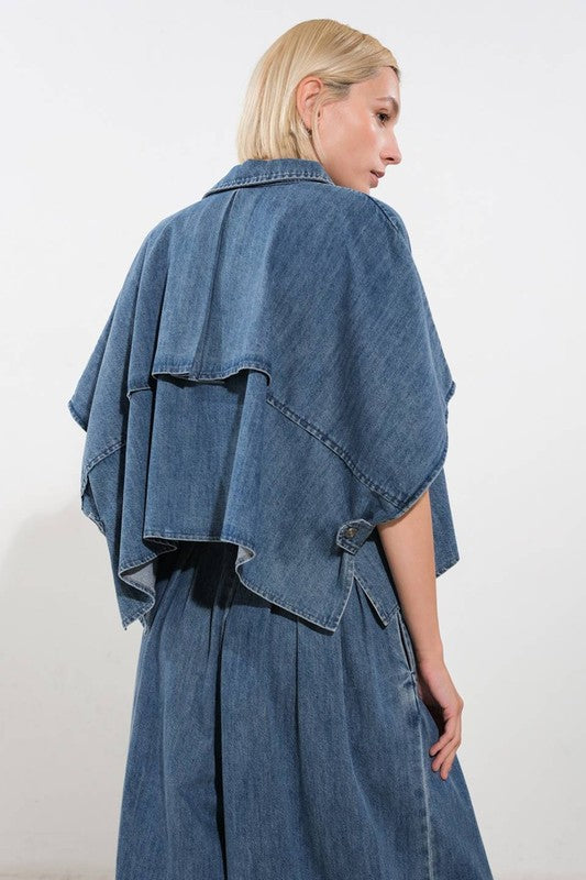 Collared Washed Denim Top