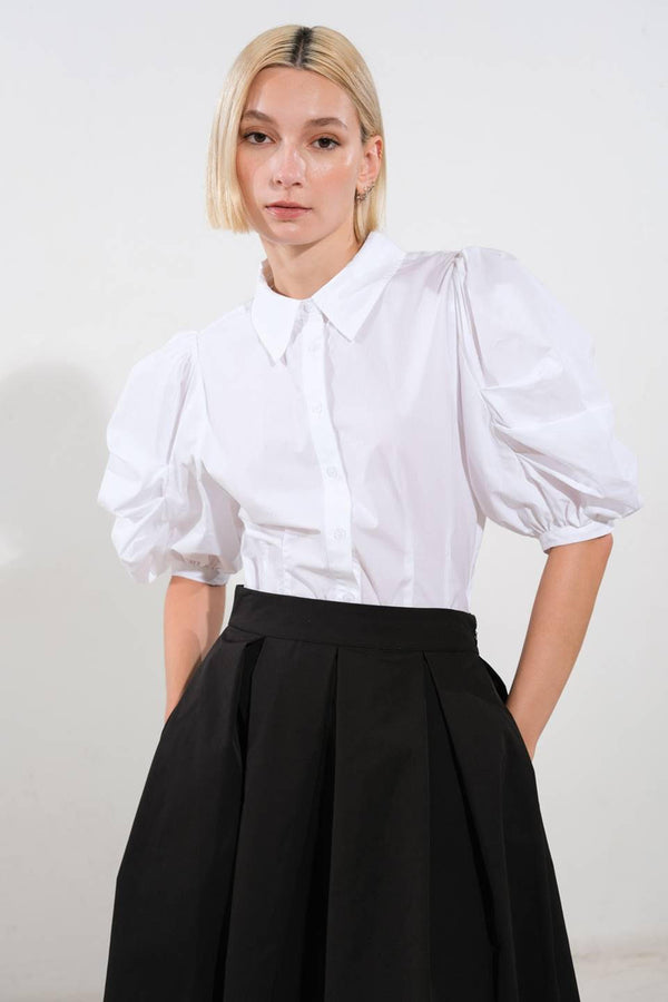 Elbow Sleeve Collared Top