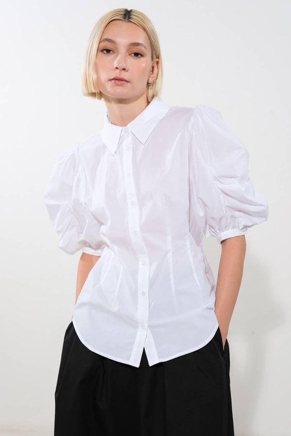 Elbow Sleeve Collared Top