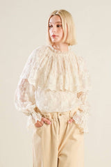 Cream Long Sleeve Lace Blouse