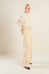 Cream Long Sleeve Lace Blouse