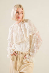 Cream Long Sleeve Lace Blouse