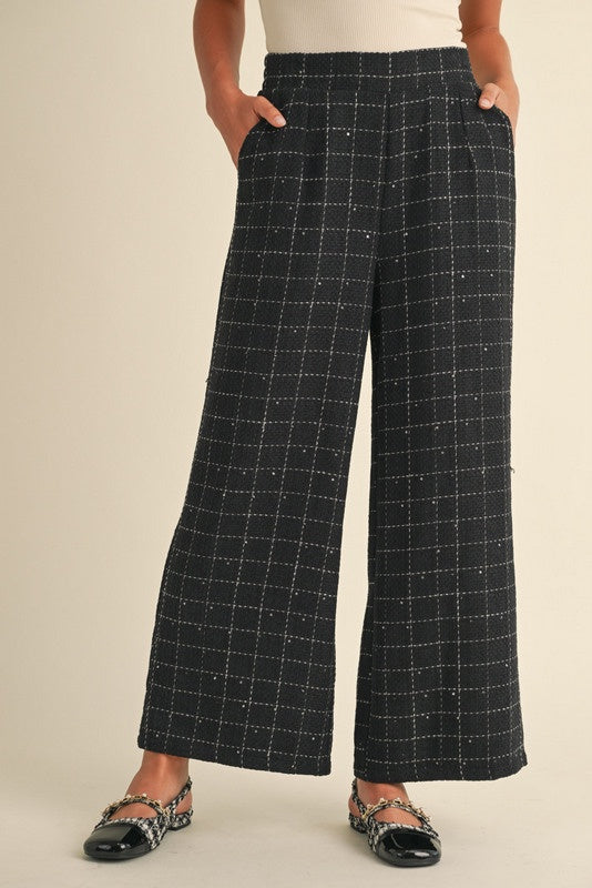 Black Tweed Check Pants (Up to XL)