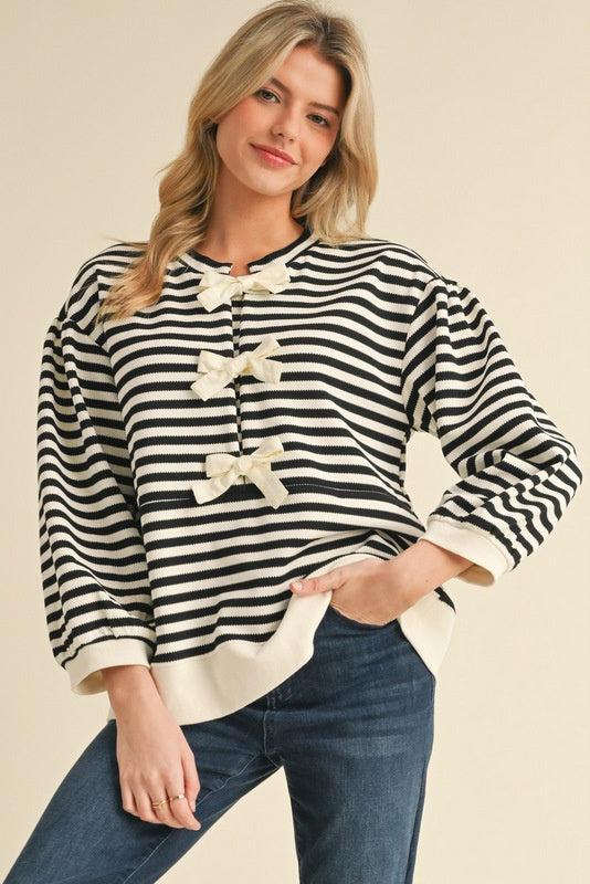 Front Bow Tie Closure Striped Top (Up to XL)